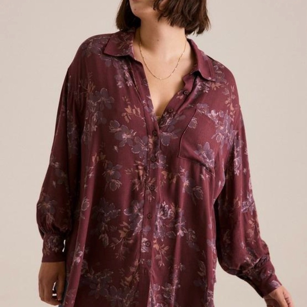 Torrid Burgundy Floral Button Down Shirt